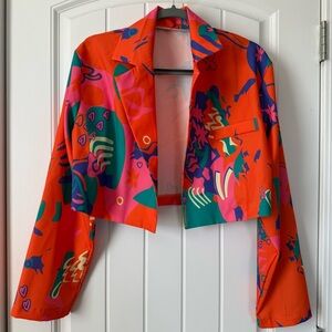 NWOT SHEIN Curve Floral & Heart Print Cropped Blazer